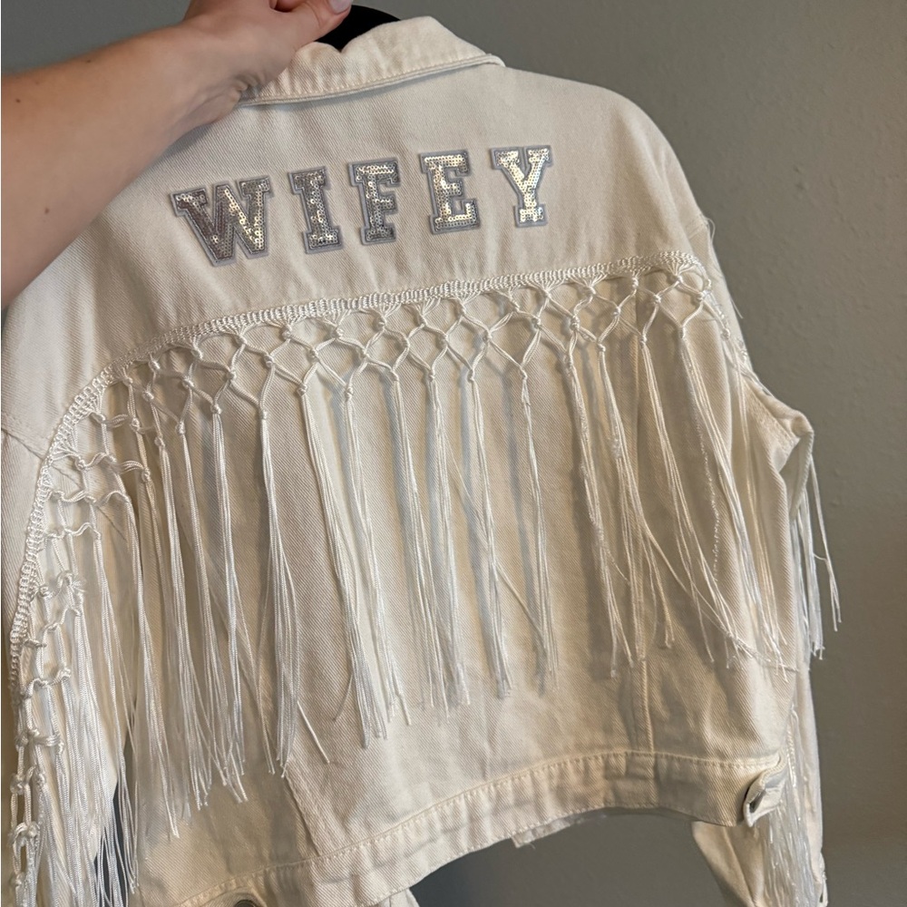 White Fringe Bomber Jacket